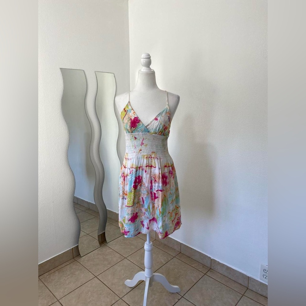 Pink and White Spaghetti Strap Mini Sundress